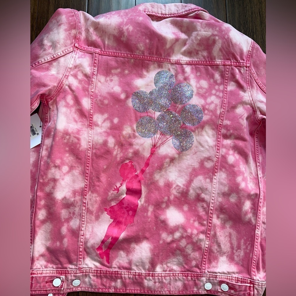 Rare💕Oversized jacket Guess Pink Tie Dye denim jacket y2k bling jacket Banksy - Picture 4 of 17